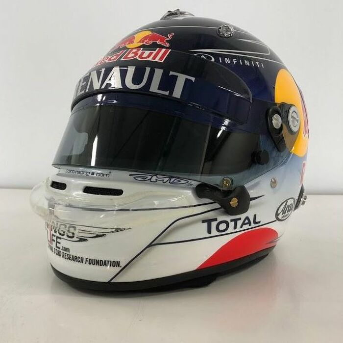 Autographed helmet of Sebastian Vettel, white marble